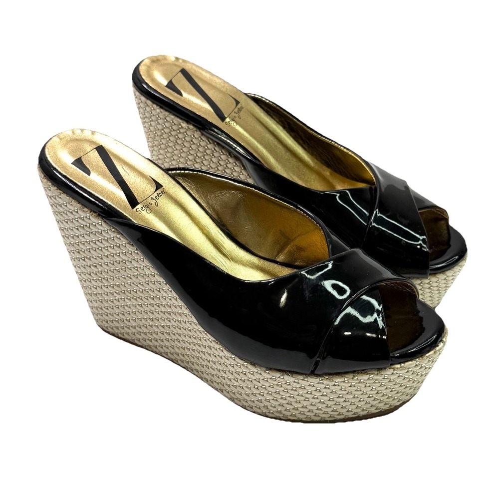 Sergio Zelcer Platform Wedges Heels Black Straps Sandals Size US‎ 8 Brazil 37